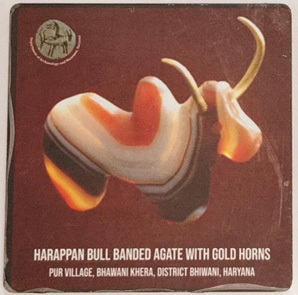 Harappan bull banded agate with gold horns